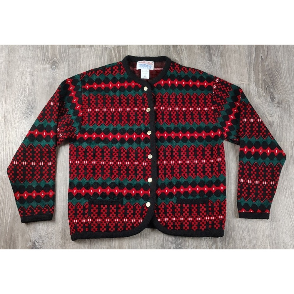 Vintage‎ Tally Ho Sweater XL Gold Button-Up Christmas Holiday Cardigan Women's
